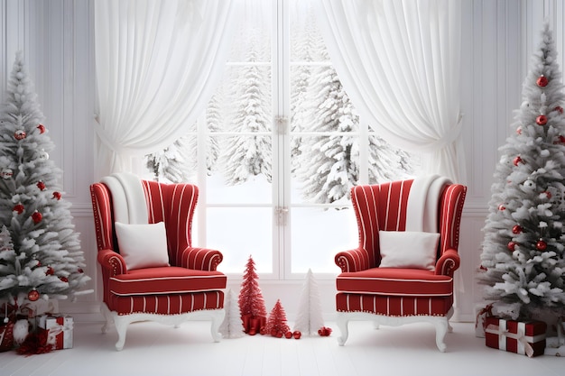 White and red tones christmas interior background