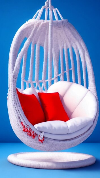 White and red wicker hanging chairs