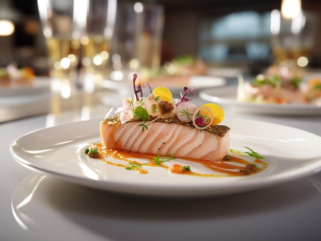 White Restaurant Plate with Food Served Michelin Style