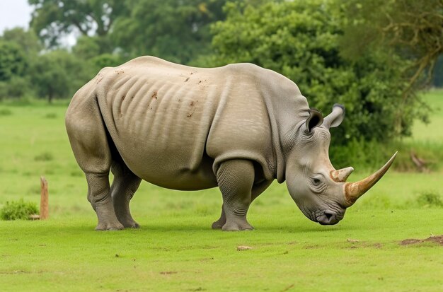 Photo white rhino grazing
