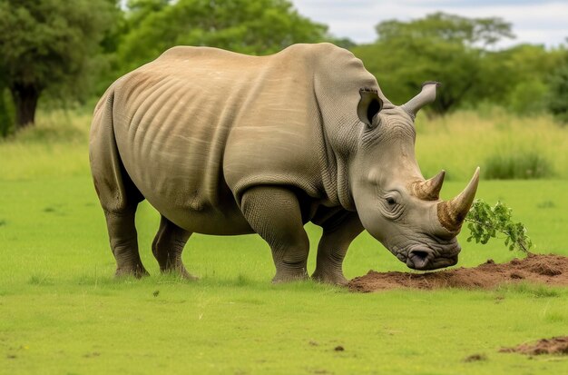 White rhino grazing