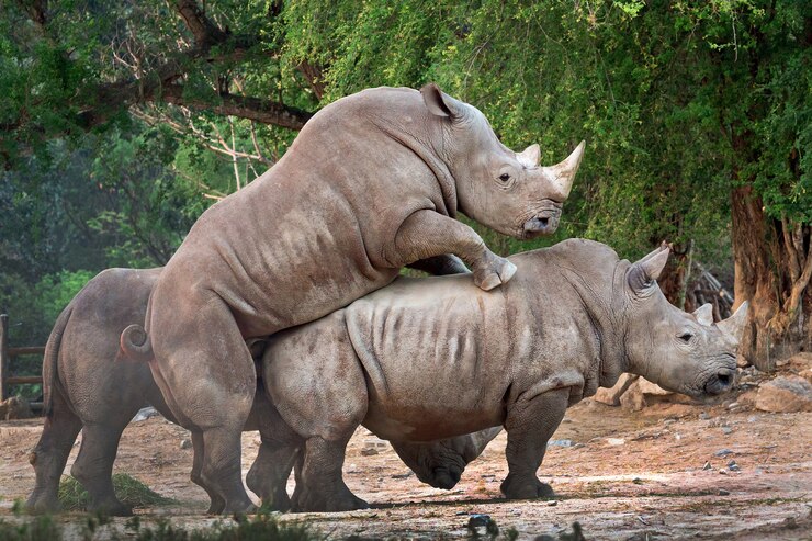 White rhinos are breeding.