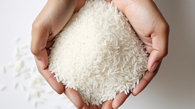 White rice in hand top view image