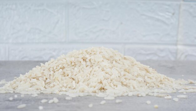 White rice natural on cement background selective focus