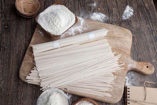 White rice noodles and flour and other ingredients