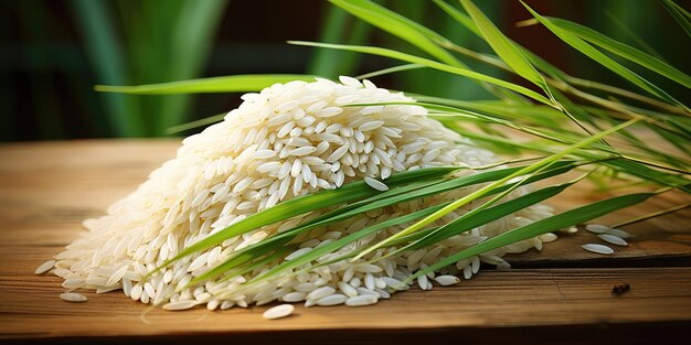 White rice and paddy rice and rice plants