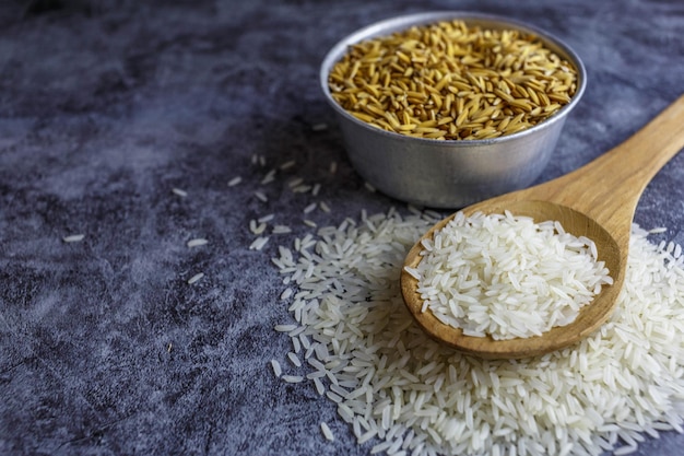 White rice and paddy on the table