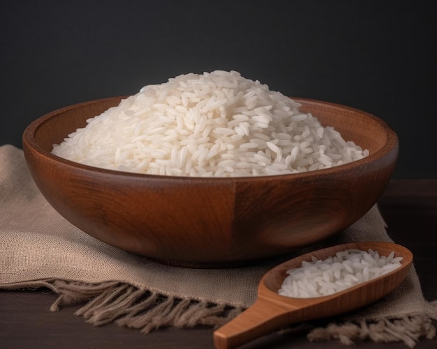 White rice wooden bowl meal Generate Ai