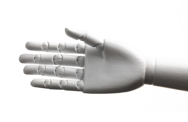 white robot hand open gesture isolated on white background