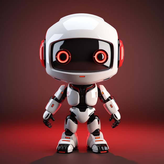 a white robot with red eyes