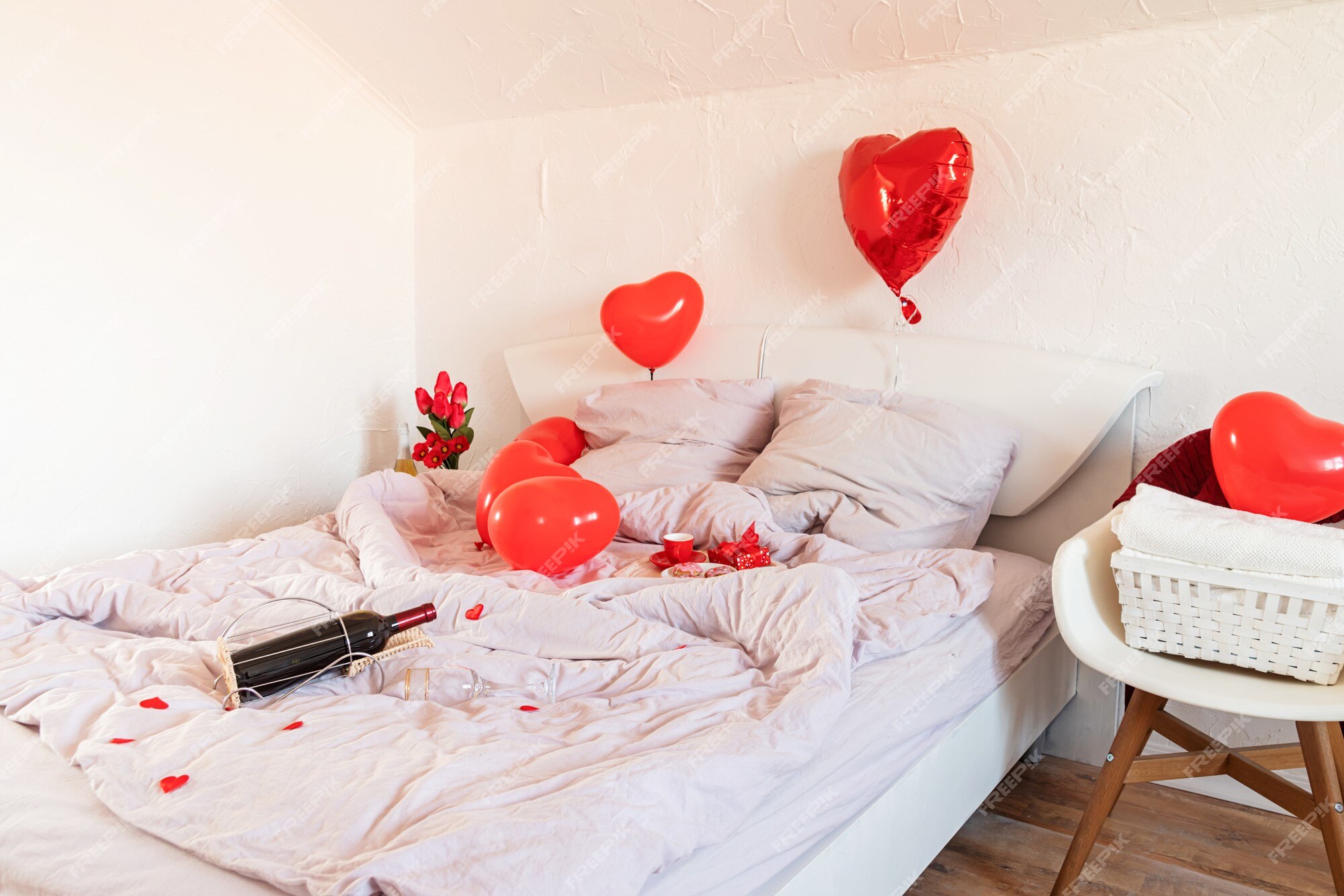 Premium Photo | White romantic valentine\'s day bedroom with red ...