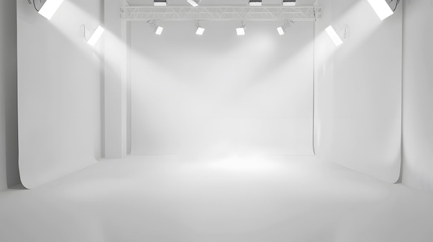 Photo white room background white empty room with spotlights for products and design white generative ai