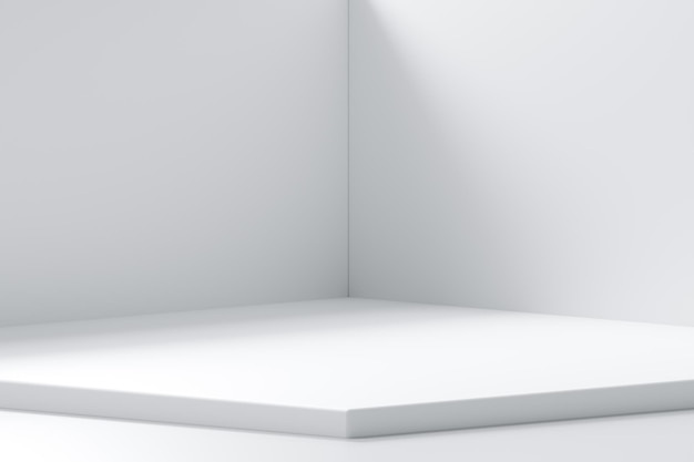 Photo white room corner empty interior wall design on modern floor light indoor 3d home background of blank space perspective creative studio stage concept or simple presentation showroom display backdrop