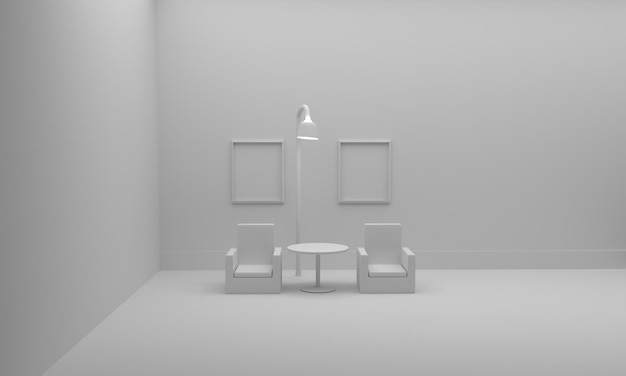 Photo white room interior with furniture 3d illustration