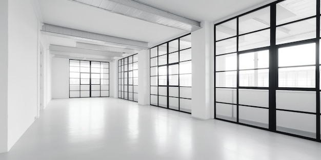 White room white vacant building floor with black window