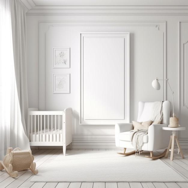 A white room with a baby crib and a baby crib.