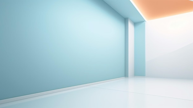 A white room with blue walls and a light blue wall.