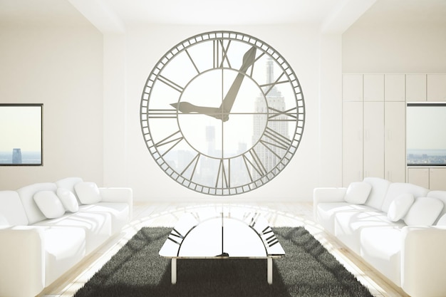 White room with clock window