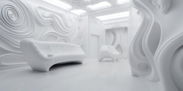 Белая комната с диваном и диваном в нем