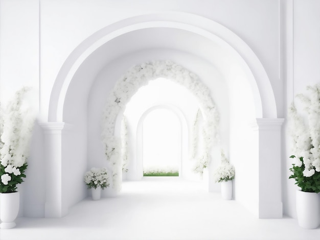 White room with curve and flowers Generative AI Illustration