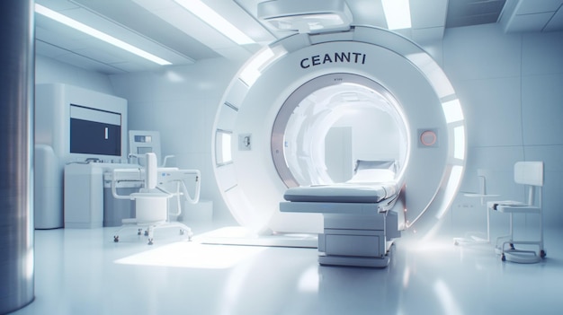 A white room with a large ct scanner