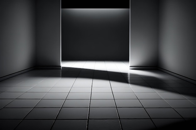 A white room with a large wall and a light on it.