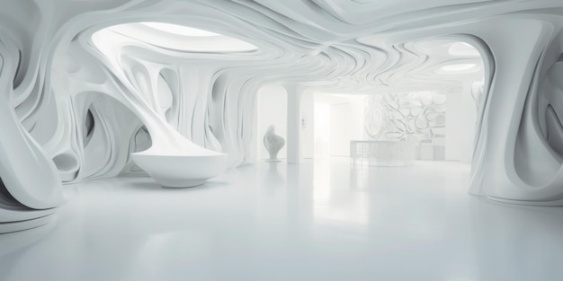 A white room with a large white chair and a white ceiling.