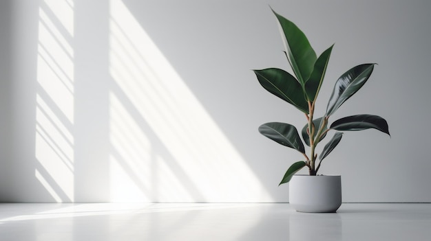 A white room with a plant in it