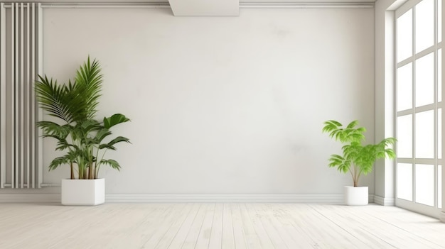 A white room with plants in it