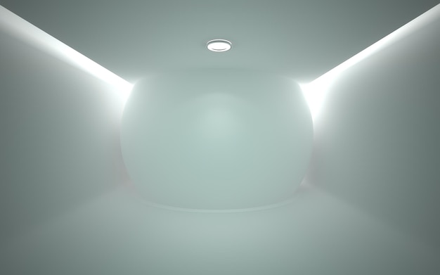 Foto una stanza bianca con un soffitto rotondo e una luce sul soffitto.
