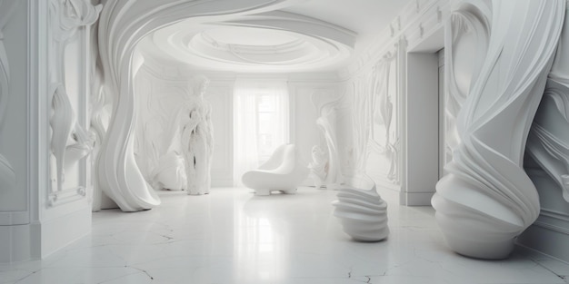 A white room with a round ceiling and a white ceiling.