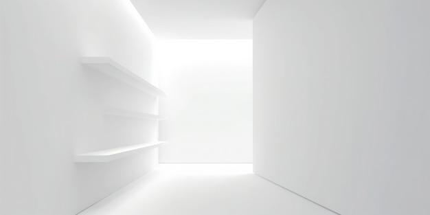 壁に棚とライトがある白い部屋