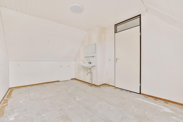 A white room with a sink and a door