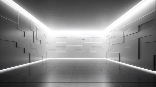 a white room with a wall that has a light on it.