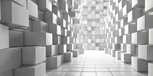 A white room with white blocks on the floor stock background