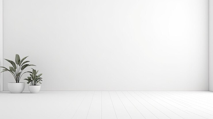 Photo a white room with a white wall and a white floor with a wooden floor.