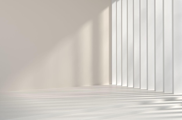 White room with a white wall and a white wall with light shining through it