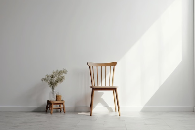 モッケージ用の木製の椅子を備えた白い部屋