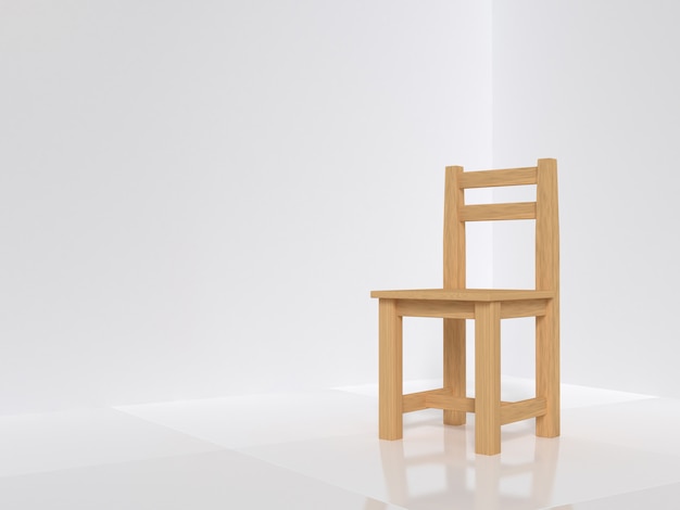 white room and wood chair 3d rendering