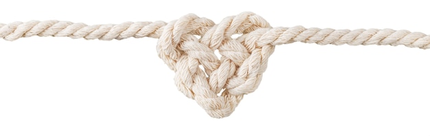 White rope in heart shape knot on background. Love concept.