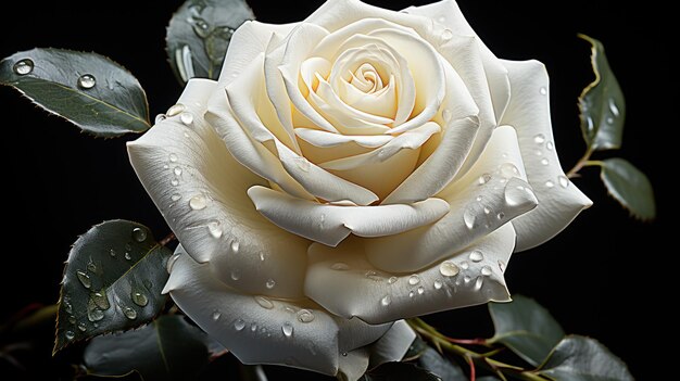 黒い背景の白いバラ