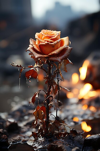 White rose in fire