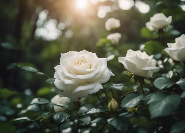 Photo a white rose garden