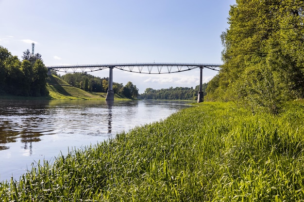 White Rose pedestrian bridge over the river of Nemunas. Alytus, Lithuania