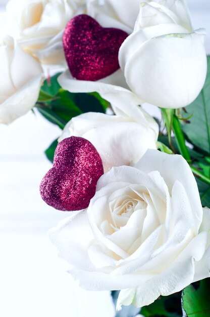 White rose and red heart