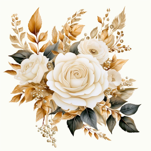 White Rose Watercolor Clipart in White Background