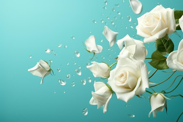 White roses on blue background