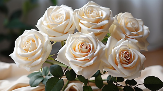 White roses bouquet on white background with soft focus