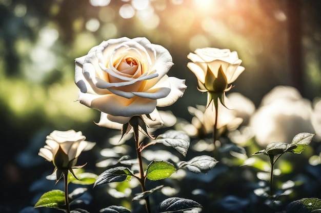 white roses in the sunlight