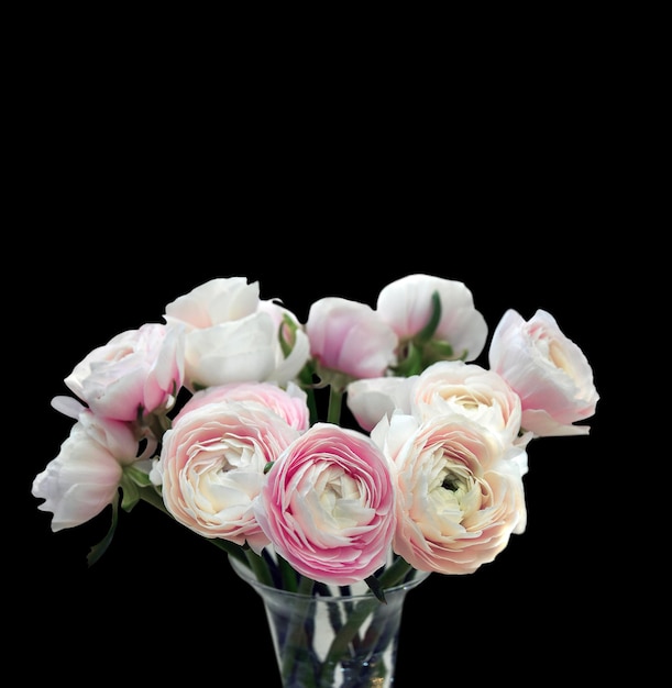 White roses in vase on black background